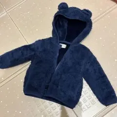フリース クマ耳付きアウター 90サイズ ネイビー
