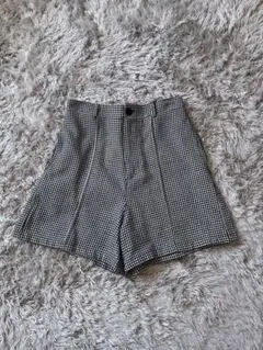 千鳥柄ショートパンツ ハイウエストパンツ 冬コーデ キュロット 細見え