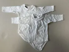 Babidu ホワイト長袖襟付きボディスーツ2枚セット