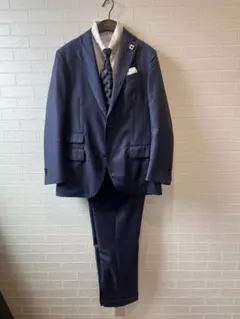 【極美品】ラルディーニ 秋冬 フランネル生地 濃紺無地スーツ Size44 極美品】ラルディーニ 秋冬 フランネル生地 濃紺無地スーツ Size44