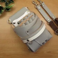 ライトグレー＆ホワイト　６丁差し　本革シザーケース　SCA-150/CHB ライトグレー＆ブラック 6丁差し 本革シザーケース SCA-223/CHA