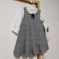 グレー系チェック 襟付きプリーツドレス