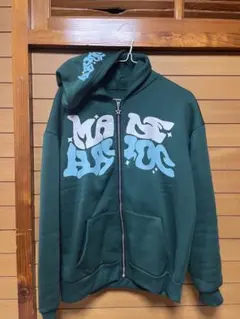 ダークグリーン フード付きパーカー