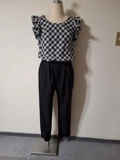 Cecil Mcbee チェック柄フリル袖オールインワンのサムネイル