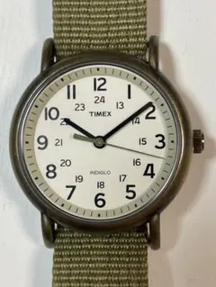TIMEX INDIGLO アナログ腕時計 ホワイト/グリーン　ウィークエンダー