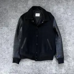 【モンキータイム】（M）スタジャン 切替 牛革 袖レザー ウール ブラック