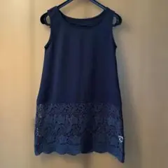 ネイビー レース裾 ノースリーブチュニック M