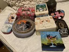 美品 猫デザイン多 空き缶 小物入れセット 9点
