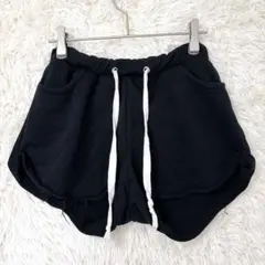 E099 ベルシュカ スウェットショートパンツ M ブラック 裾カットオフ部屋着