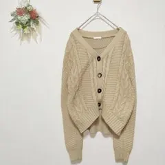 GU 【S】 ケーブル編みニット カーディガン ベージュ Vネック 羽織