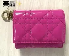 日本限定 Dior レディディオール 三つ折り財布 パテント ピンクのサムネイル