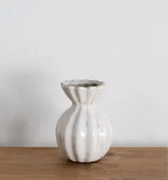 ホワイトストライプ陶器フラワーベース