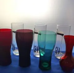 レトロ★綺麗な薄口ガラスのコップ6っ★花瓶1のセットになります