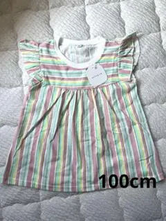 【新品】ストライプ　半袖　Tシャツ　100cm ピンク　グリーンのサムネイル