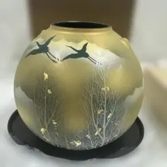 九谷焼 金箔木立山鶴 花瓶　6号のサムネイル