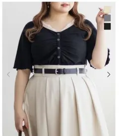 CLETTEオリジナル★レースキャミレイヤード風シャーリングプルオーバー