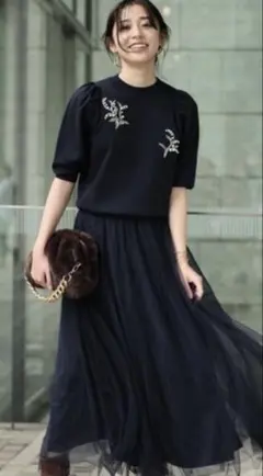 ジャスグリッティー　ロング チュール　スカート　ネイビー　紺