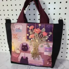 最終値下げ  トートバッグ ショルダー可  猫  ねこ  黒