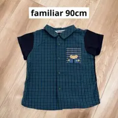 familiar 90cm ファミリアチェッククマちゃんシャツ