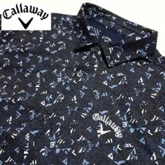 キャロウェイ ゴルフウェア 半袖ポロシャツ Lサイズ 総柄 ネイビー 極美品