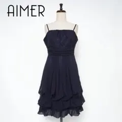 美品 AIMER バックレースアップワンピース ドレス 紺 サイズ9*ZC806