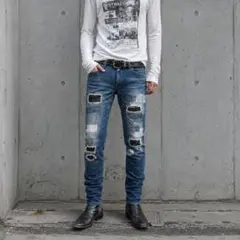 L.G.B. S-WOLF レザーパッチ クラッシュデニム W29 スキニーのサムネイル