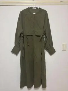 オリーブ色 長袖ロングワンピース Lサイズ