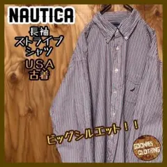 ノーティカ ストライプ ボタンダウン シャツ USA古着 90s レッド ブルー