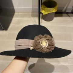 axes femme アンティークレースのハット 黒
