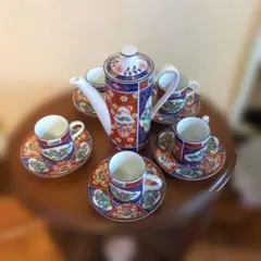 和風花柄ティーセット（カップ5個・ソーサー5個）ティーポット