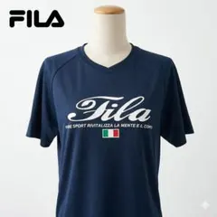 FILA フィラ ロゴプリント 半袖Tシャツ M ネイビー Vネック スポーツ