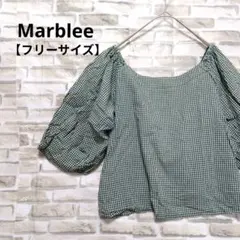 マーブリー　5分袖　オフショル　チュニック　フリーサイズ　グリーン　チェックのサムネイル