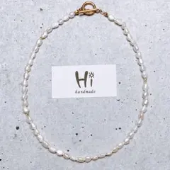 no.17【お肌に優しい金具】バッロクパール×５粒ビーズ　ネックレス