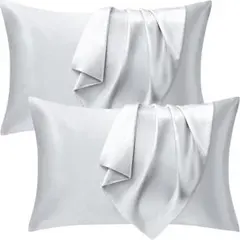 新品 人工シルク 枕カバー 2枚セット 43x63cm ファントムグレー