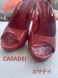 CASADEI カサデイ スリングバック パンプス パイソン型押し レッド 38のサムネイル