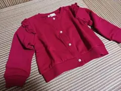 ブランシェス　赤いフリル付きカーディガン　90