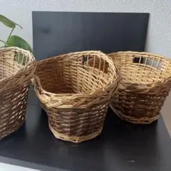 自然素材　籐製楕円形大かご・鉢カバー3個セット