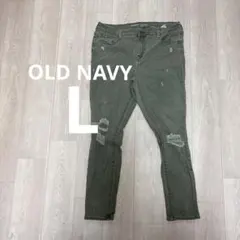 OLD NAVY スキニーデニム 【L相当】　オリーブグリーン　ダメージ