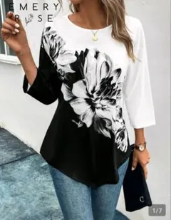EMERY ROSE レディース 七分袖 花柄 ドロップショルダーフレア