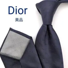 【美品】ディオールオム ネクタイ ネイビー 濃紺 トロッター柄 光沢 イタリア製