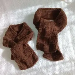 ブラウン ニットマフラー 編み込み模様　2点