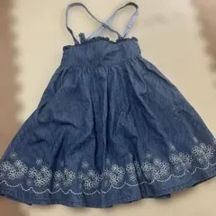 メゾピアノ　デニム　花柄　刺繍　ジャンバースカート　120cm