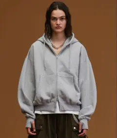 soerte ヘビーウェイトダブルジップフーディー 【短丈】 グレー　サイズ3