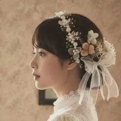 パールヘッドドレス　成人式　振袖　卒業式　袴　結婚式　髪飾り　ドライフラワー
