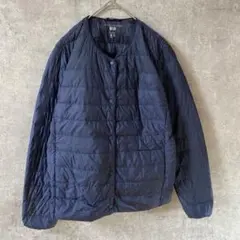 UNIQLOウルトラライトダウン　ノーカラー　スナップボタン　Lサイズ ネイビー