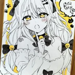カ*リ様 アナログイラスト　オリジナルイラスト　色紙　猫耳　女の子
