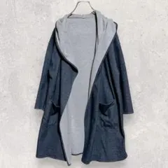 チャオパニック フードカーディガン M ネイビー グレー ロング 配色 きれいめ