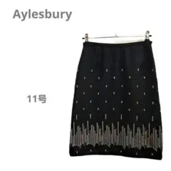 【アリスバーリー】ひざ丈スカート 刺繍 総柄 11号 L 黒