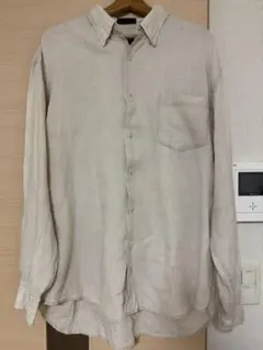 DKNW リネン 長袖シャツ クリーム色 ポケット付き