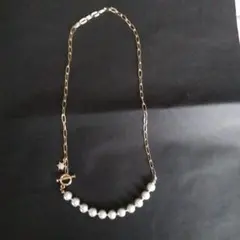 コットンパールネックレス&ブレスレットセット　ゴールドカラー